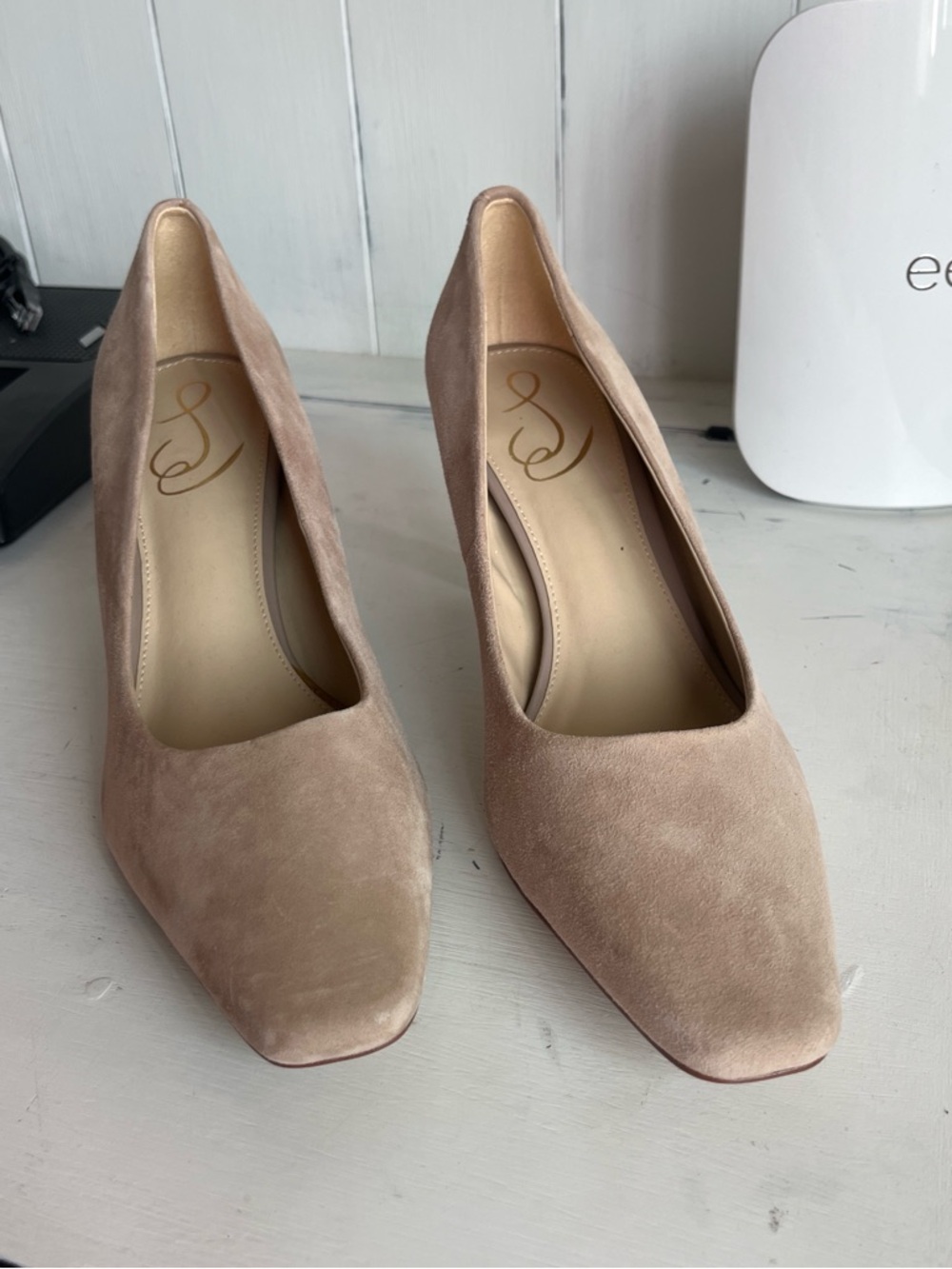 Sam Edelman Taupe Suede Square-Toe Pumps